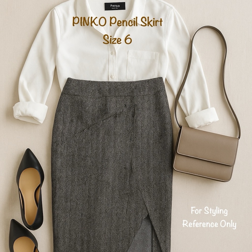 PINKO Pencil Skirt Size 6 | Black & White Herringbone | Italian Fabric